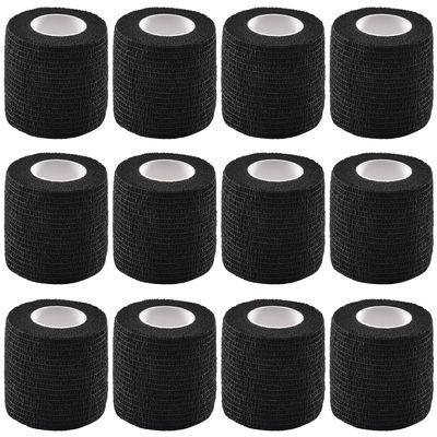 12 Pieces Self Adhesive Bandage Wrap Tape Stretch Self Adherent Cohesive Toe Tape for Sports, Wrist, Ankle, 5 Yards Each (Black, 2 Inches)