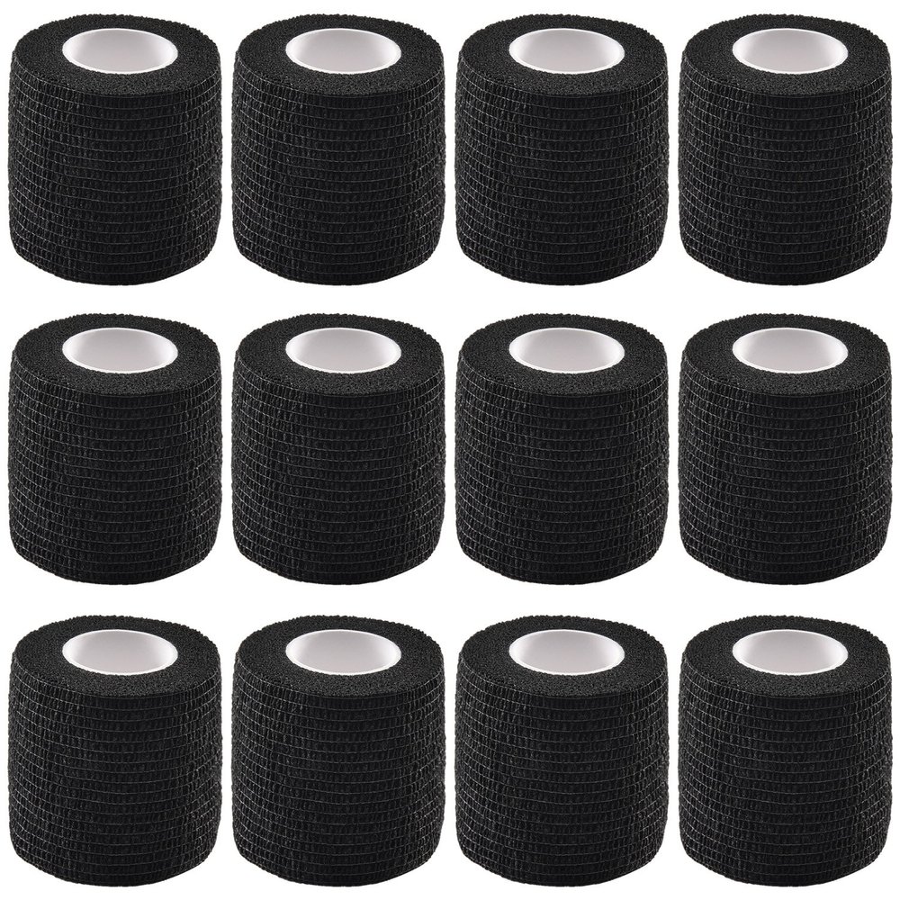 12 Pieces Self Adhesive Bandage Wrap Tape Stretch Self Adherent Cohesive Toe Tape for Sports, Wrist, Ankle, 5 Yards Each (Black, 2 Inches)