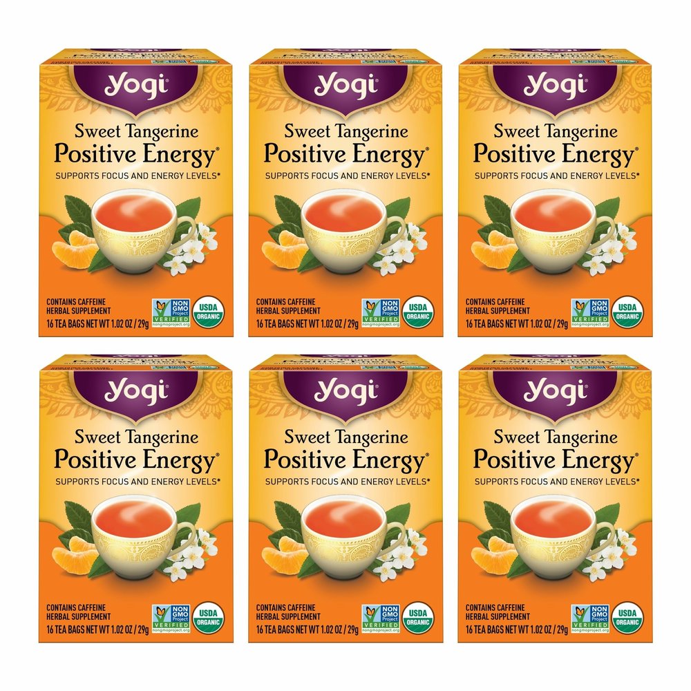 Yogi Sweet Tangerine Positive Energy Tea - 16 Tea Bags per Pack (6 Packs) - Organic Tangerine Energy Tea - Includes Black Tea Leaf, Yerba Mate Leaf, Ashwagandha Root & More