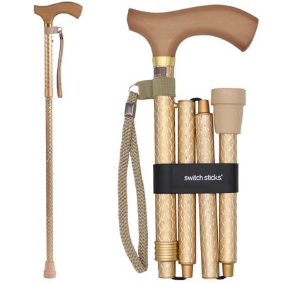 Switch Sticks Folding Walking Cane For Women & Men - Adjustable 32-37 In, Lightweight With Ergonomic Wood Handle, Slip-Resistant Rubber Tip Supports 264 Lbs - Canes For Women For Stability (FSA/HSA)