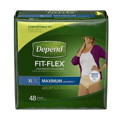 Depend FIT-FLEX Incontinence Underwear For Women, Disposable, Maximum Absorbency, Extra-Large, Blush, 48 Count (2 Packs of 24) (Packaging May Vary)