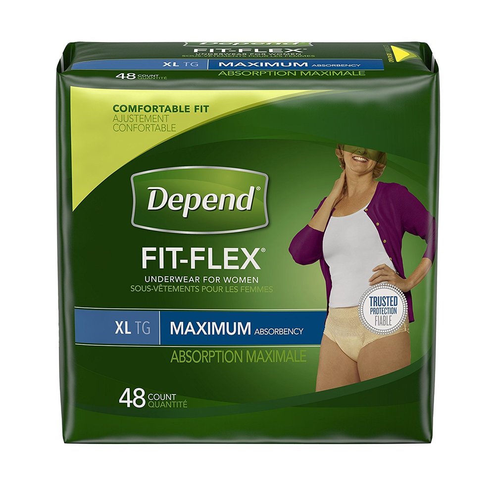 Depend FIT-FLEX Incontinence Underwear For Women, Disposable, Maximum Absorbency, Extra-Large, Blush, 48 Count (2 Packs of 24) (Packaging May Vary)