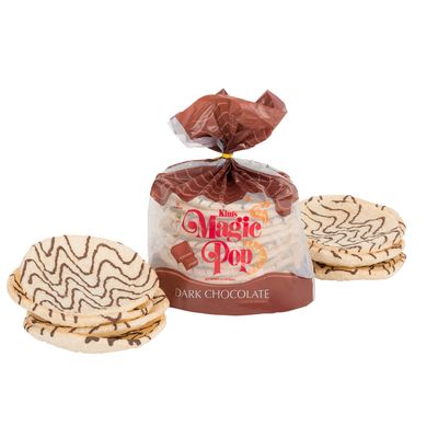 Kim's Magic Pop - Dark Chocolate Flavor Drizzled | 12 Bags | 12 Cakes per Bag | Low Carb, No Trans Fat, All Natural, Multigrain Korean Snack | Easy Bread, Chip, Cracker Replacement
