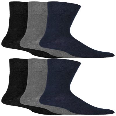 Gentle Grip - 6 Pair Pack Men's Loose Non Binding Diabetic Socks for Poor Circulation (Black/Navy/Grey) 7-12