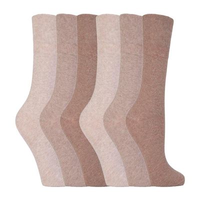 Gentle Grip - 6 Pairs of Ladies Diabetic Socks - 5-9 us (Beige)