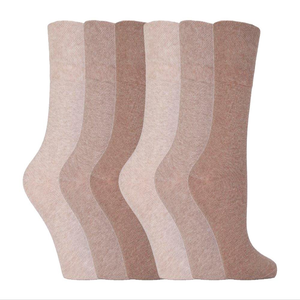 Gentle Grip - 6 Pairs of Ladies Diabetic Socks - 5-9 us (Beige)