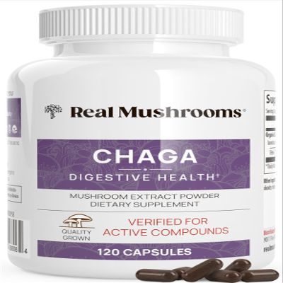Real Mushrooms Chaga Mushroom Capsules Organic Chaga Extract Powder with Extract Powder for Wellness & Energy Support Vegan, Non-GMO, 120 Capsules Organic Mushroom Supplement