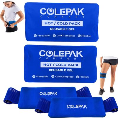ColePak Comfort Hot & Cold Ice Packs for Injuries Reusable Gel (4 Pc Set) for Pain Relief, Joint Muscle Soreness Swelling for Knees Back Shoulder Foot