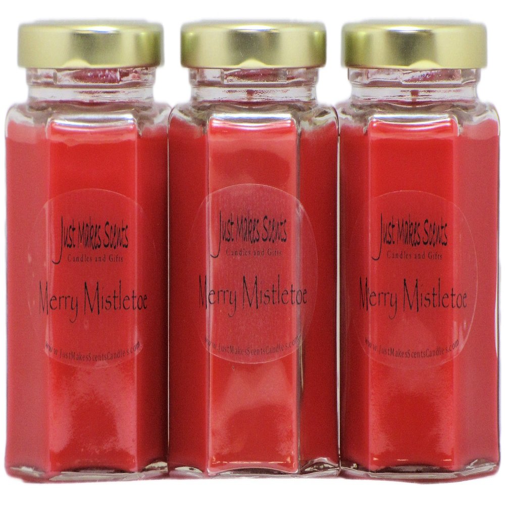 3 Pack - Merry Mistletoe Scented Blended Soy Christmas Candle | Fragrant Blend of Citrus, Blue Spruce and Frosted Cranberries | Hand Poured in The USA by Just Makes Scents