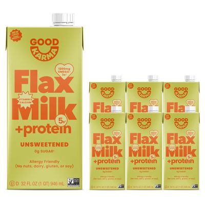 Good Karma Unsweetened Flaxmilk+Protein, 32 Fl Oz Cartons (Pack of 6)