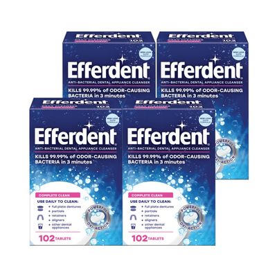 Efferdent Anti-Bacterial Dental Appliance Daily Cleanser, Complete Clean, 102 Tablets - 4 Pack