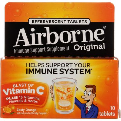 Airborne Effervescent Tablets Zesty Orange - 10 ct, Pack of 5