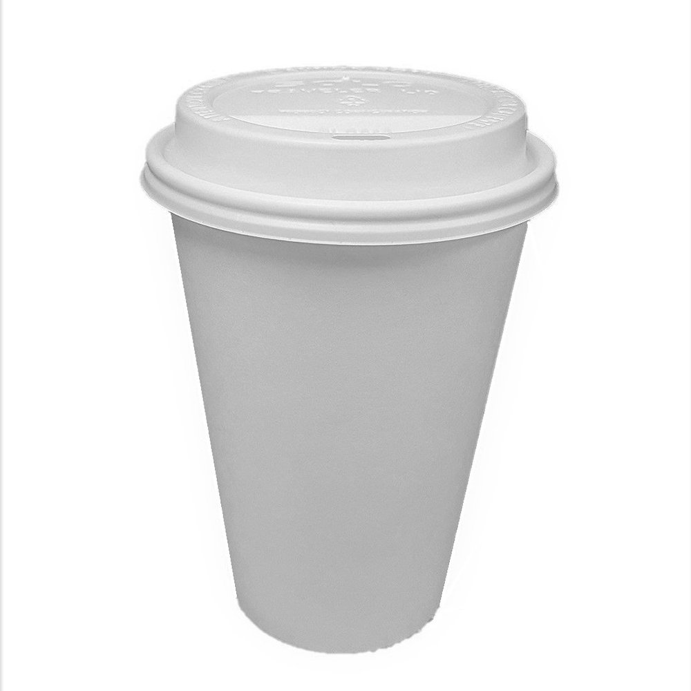 100 Sets 20 oz Paper Coffee Cup Solo Disposable White Hot Cup with Cappuccino LIDS