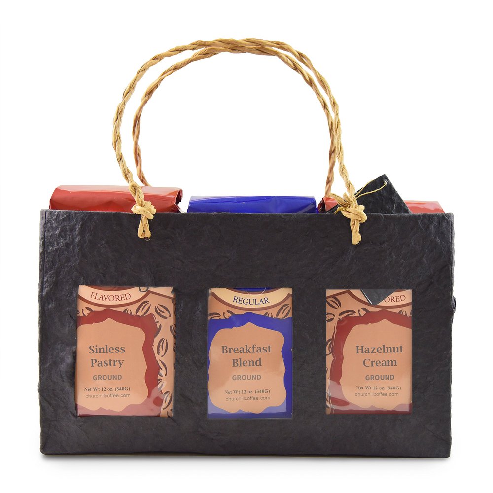 Churchill Coffee Gift Set - Three 12 oz bags - Sinless Pastry - Hazelnut Cream - Breakfast Blend - Ground