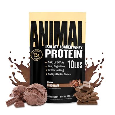 Animal Whey Isolate Protein Powder - Loaded for Pre & Post Workout Muscle Builder and Recovery with Digestive Enzymes for Men & Women - 25g Protein, Great Taste, Low Sugar - Chocolate 10 lbs