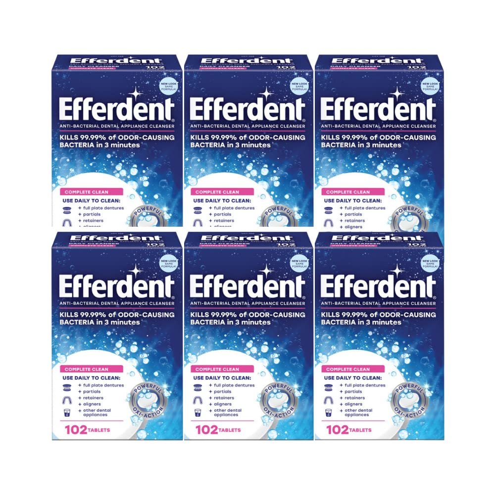Efferdent Anti-Bacterial Dental Appliance Daily Cleanser, Complete Clean, 102 Tablets - 6 Pack