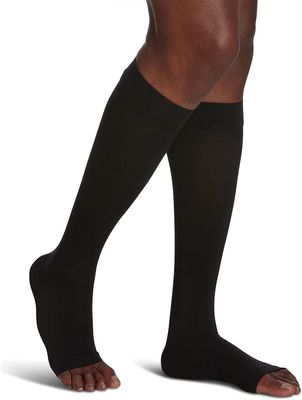 SIGVARIS Mens & Womens Essential Opaque 860 Open Toe Calf-High Socks 30-40mmHg - Small Long - Black