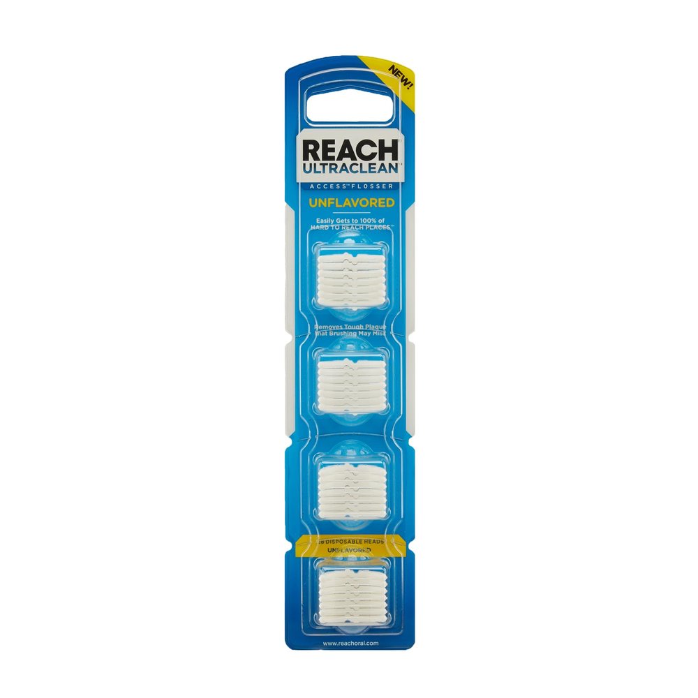 REACH Ultraclean Access Flosser Refill Heads, Unflavored, Plaque Remover for Teeth, Shred Resistant, for Hard to Reach Areas, Oral Care, PFAS Free, for Adults & Kids, 1 Pack, 28 Count