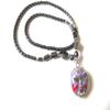 Healing Hematite Necklace with Color Enamel and Rhinestone Opera Mask Pendant Mardi Gras (Purple and Red) view 1