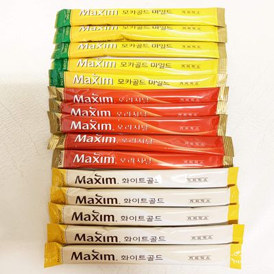 Korean Maxim White Gold/Mocha Gold Mild/Original Instant Coffee Mix Variety Sample Combo Combination 15 Sticks