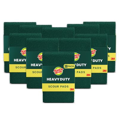Scotch-Brite Heavy Duty Scouring Pad, Durable and Long-Lasting Dish Scrubber for Kitchen + Outdoor, 30 Scrub Pads for Uncoated Pots and Pans, Cast Iron Cooktops, Grill Grates, Oven Racks, and BBQ