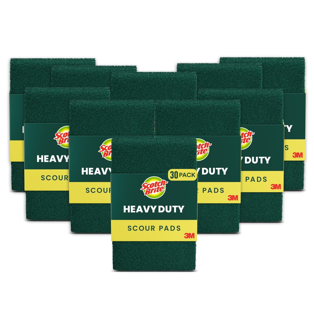 Scotch-Brite Heavy Duty Scouring Pad, Durable and Long-Lasting Dish Scrubber for Kitchen + Outdoor, 30 Scrub Pads for Uncoated Pots and Pans, Cast Iron Cooktops, Grill Grates, Oven Racks, and BBQ