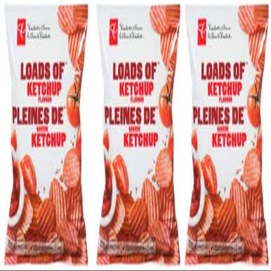 Canadian President's Choice Loads of Ketchup Flavour Chips [3 Large Bags] by President's Choice
