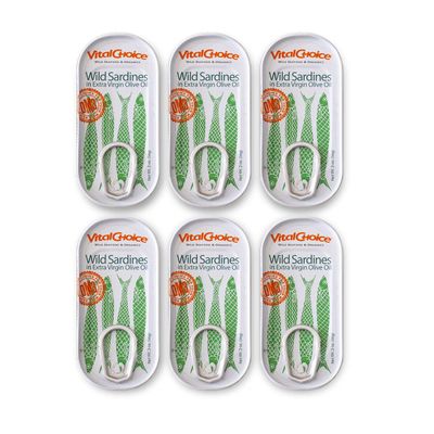 Vital Choice Wild Sardines in Extra Virgin Olive Oil, 2-Oz Tins (Pack of 6)