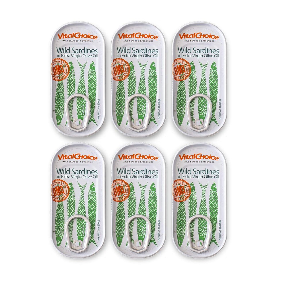 Vital Choice Wild Sardines in Extra Virgin Olive Oil, 2-Oz Tins (Pack of 6)