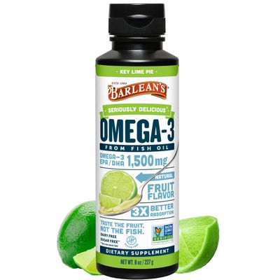 Barlean's Omega 3 Fish Oil Liquid Supplement for Men and Women, 1500mg of EPA and DHA Fatty Acid, Promotes Brain & Heart Health - Non-GMO, Key Lime Pie, 8 oz