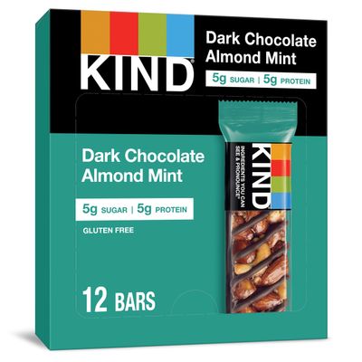 KIND Nut Bars, Dark Chocolate Mint, Healthy Snacks, Gluten Free, Low Sugar, 5g Protein, 12 Count