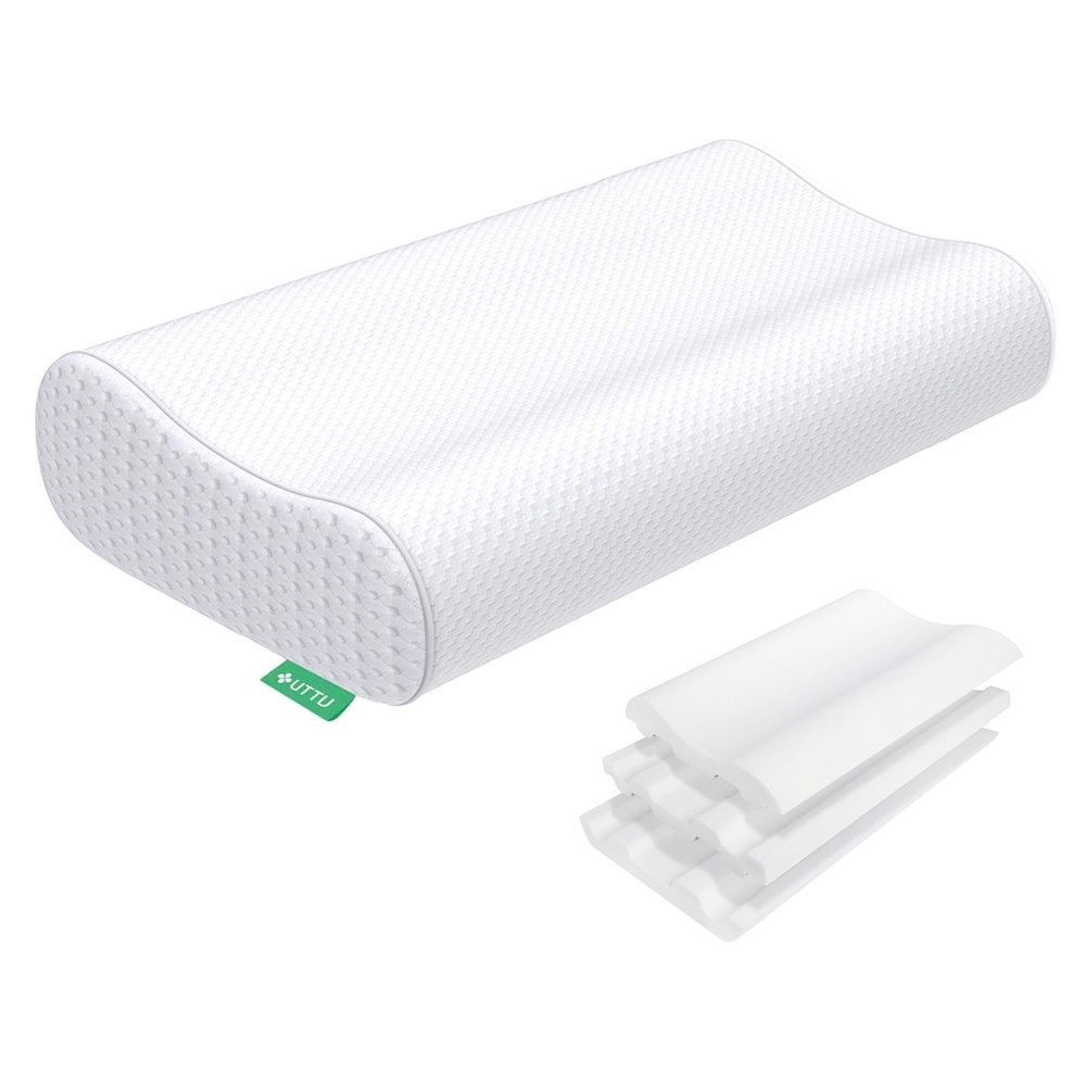 UTTU Cervical Pillow for Neck Strain Relief, Memory Foam Neck Pillow for Sleeping, Adjustable Orthopedic Sandwich Pillow, Contour Cooling for Side Back Stomach Sleeper, Queen(23.6"14"5.2"/4.5")