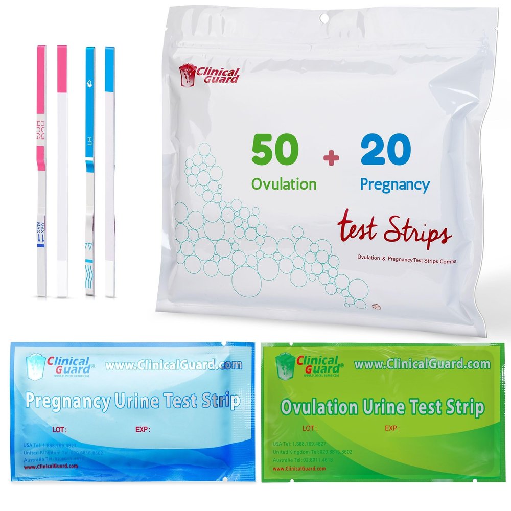 Clinical Guard 50 Ovulation Test Strips and 20 Early Pregnancy Test Strips Combo Rapid HCG Test Fertility Ovulation Predictor Kit - 70 Count - Azure/Sage