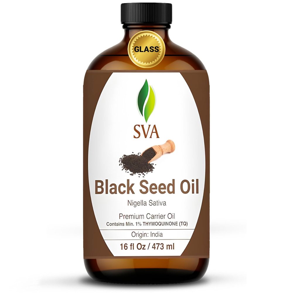 SVA Black Seed Oil - 16 Fl Oz 100% Natural Cold Pressed Black Seed Oil - for Face, Skin Care, Hair Care, Scalp Massage & Body Massage Carrier Oil