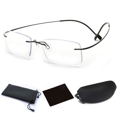 Ultra Lightweight Titanium Alloy Flex Arm Bendable Flexible Rimless Rectangle Reading Glasses Men Women Eye Glasses Clear Vision Magnifying Presbyopic Glasses Black with Portable Eyewear Case (2.0X)