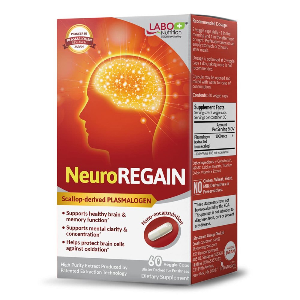 LABO Nutrition NeuroREGAIN - Scallop-derived PLASMALOGEN for Brain Deterioration, Memory, Alertness, Learning, Concentration and Other Cognitive Functions Suitable for Seniors, Adult Men & Women