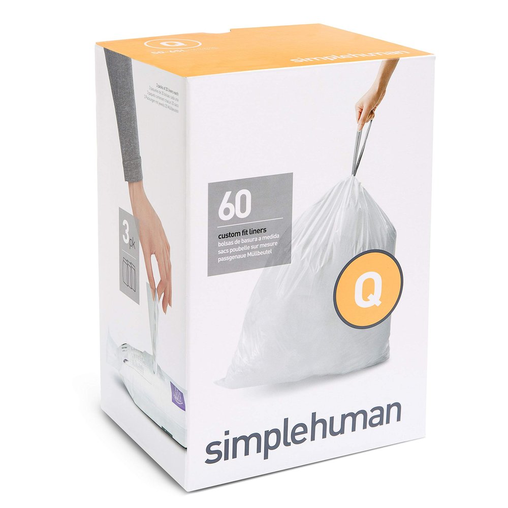 simplehuman Code Q Custom Fit Trash Can Liner, 3 refill packs (60 Count), 50-65 Liter / 13-17 Gallon