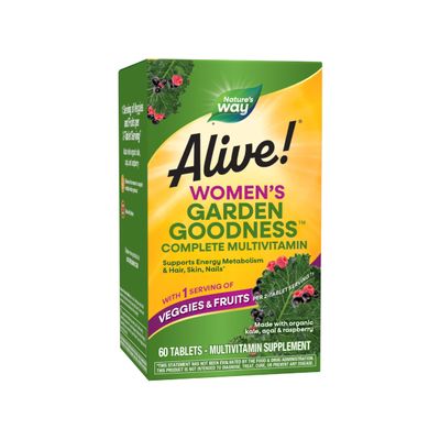 Nature's Way Alive! Women's Garden Goodness Complete Multivitamin, 1 Serving Veggies & Fruits per 2-Tablet Serving, with Organic Kale, Acai, Raspberry, 60 Tablets (Packaging May Vary)