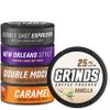 Grinds Coffee Pouches | 5 Can Sampler | Double Shot Espresso, Vanilla, New Orleans, Double Mocha, Caramel | 1 Pouch eq. 1/4 Cup of Coffee view 1