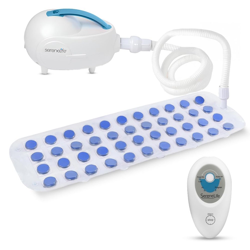 SereneLife Portable Spa Bubble Bath Massager - Thermal Spa Waterproof Non-Slip Mat with Suction Cup Bottom, Motorized Air Pump & Adjustable Bubble Settings - Remote Control Included - AZPHSPAMT24HT