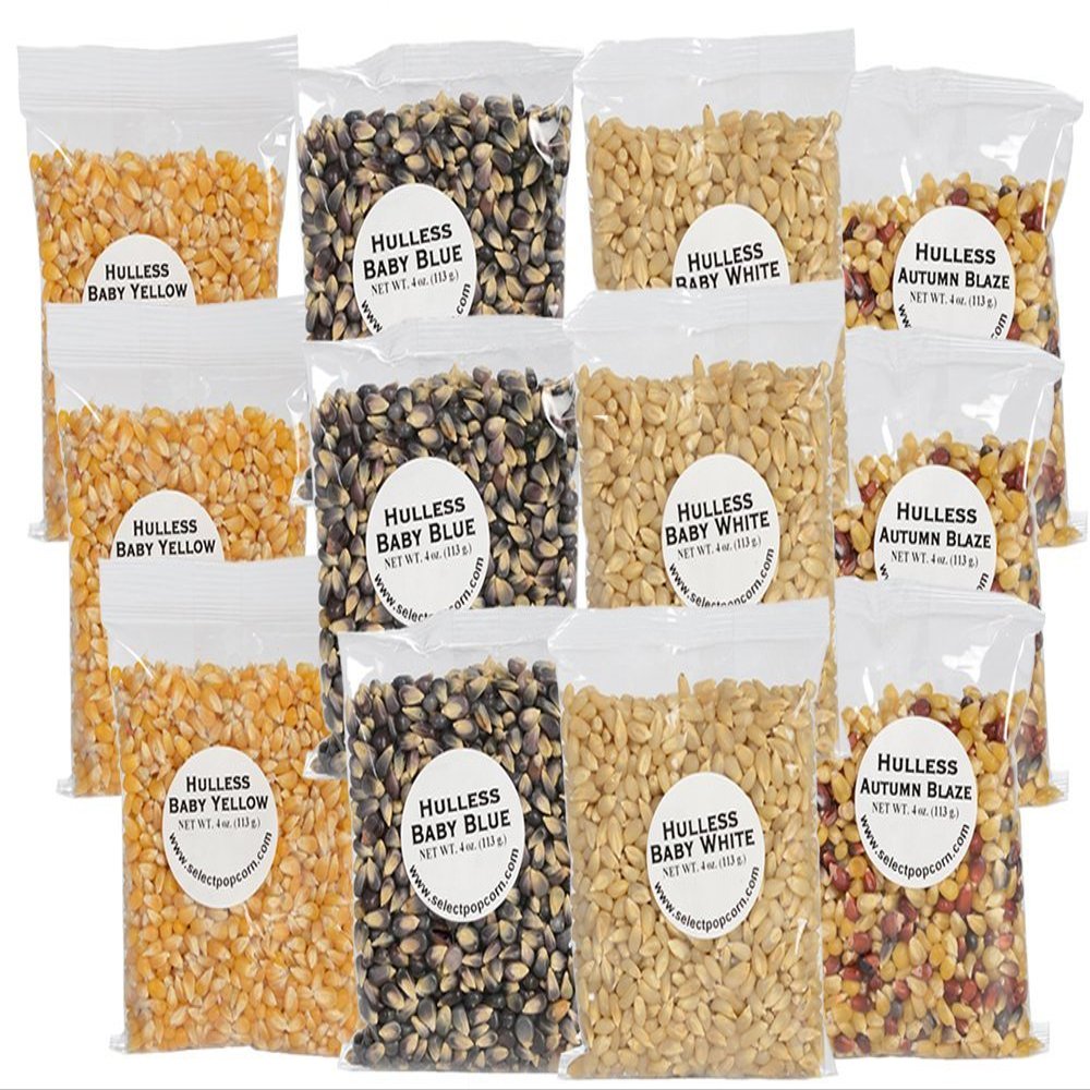 Riehle's Select Popcorn Hulless Sampler - Twelve 4oz Bags Total
