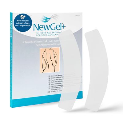 NewGel Plus by MyNewGel Advanced Silicone Scar Sheet Strips for C-Section, Abdomen, Surgical Scars, 2 x 8 Ultra Thick, with Adhesive Tape, CLEAR (2 Pack)