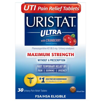 Uristat Ultra Strength UTI Relief Tablets  Ease Urinary Pain, Burning & Urgency, Cranberry Flavor, 30 Count