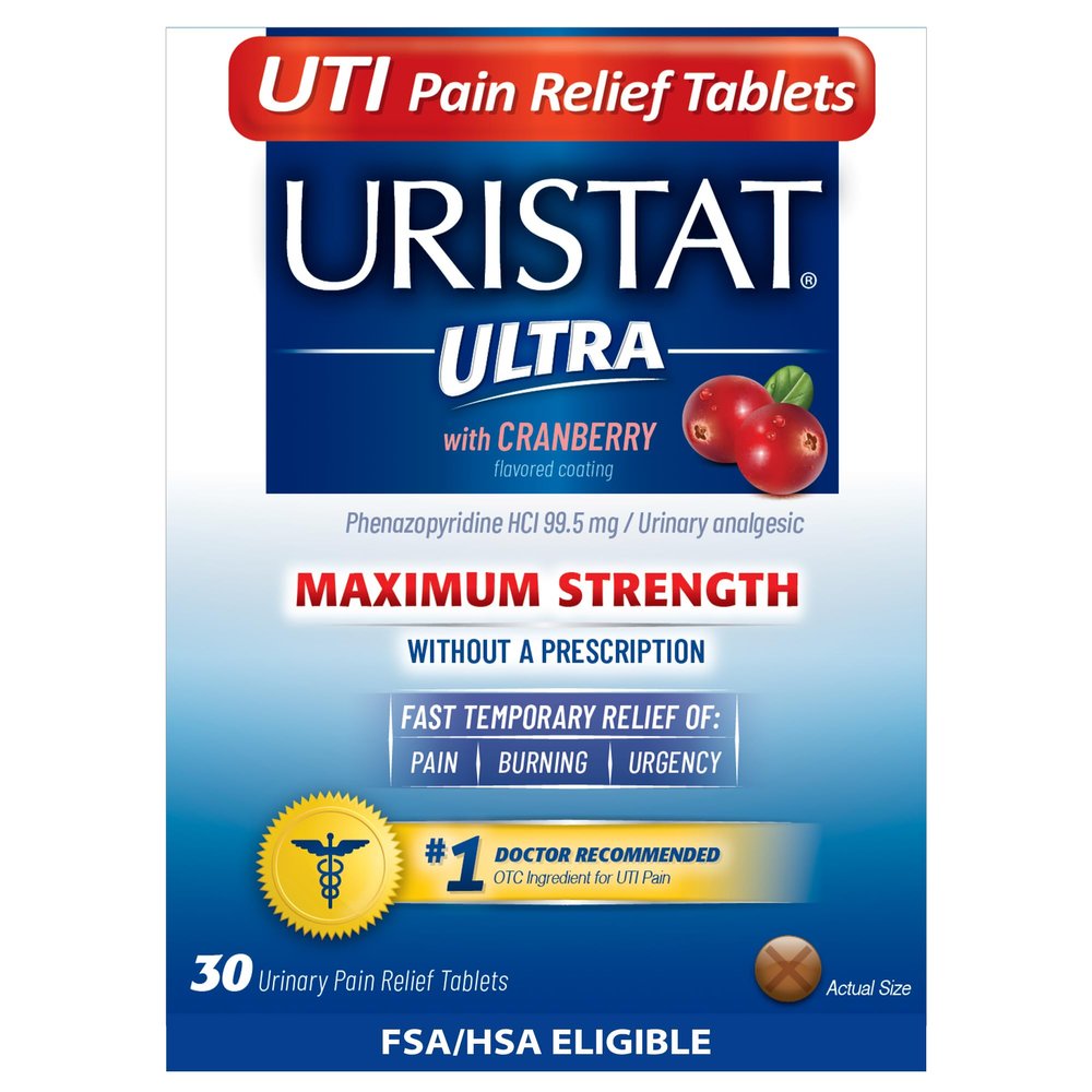 Uristat Ultra Strength UTI Relief Tablets  Ease Urinary Pain, Burning & Urgency, Cranberry Flavor, 30 Count
