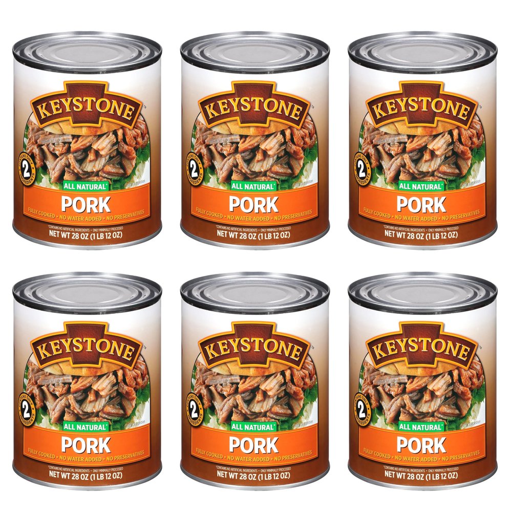 Keystone Meats All Natural Heat and Serve Canned Pork, 28 oz  Fully Cooked and Ready to Eat  Shelf Stable for 5 Years  Canned Meat for Everyday Meals, Emergency Survival Food, and Long-Term Storage  Gluten-Free, No Carbs, Non-Perishable  Made in