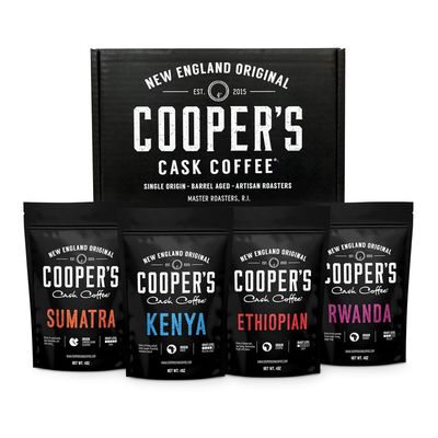 Gourmet Coffee Sampler Gift Box Set, Roasted Coffee Ground, Sumatra Dark, Kenya AA Medium-Dark, Rwanda Medium, Natural Ethiopian Light, Ground, 4 Bags, 16 oz Total