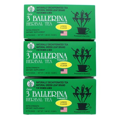 3 BALLERINA TEA DIETERS DRINK EXTRA STRENGH LEMON FLAVOR (3 boxes, 18 tea bags , 1.88 oz 