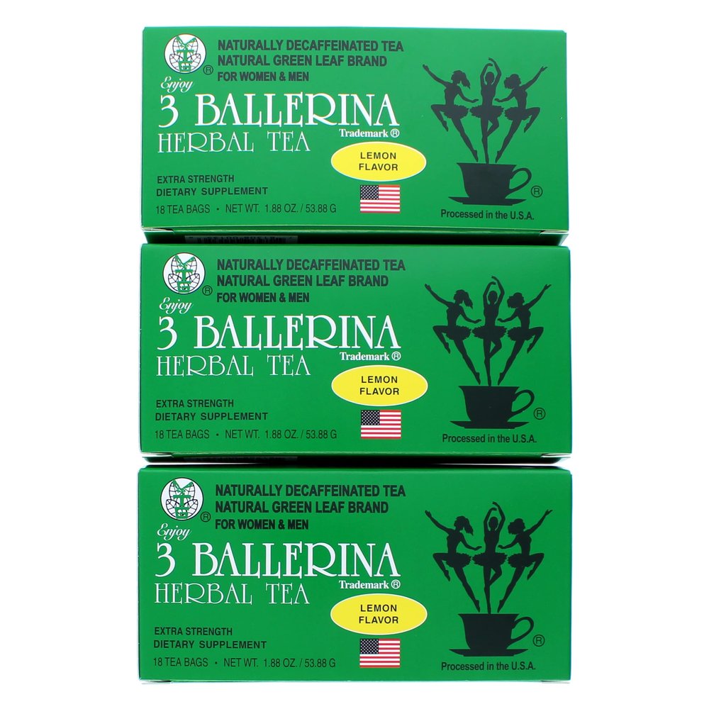 3 BALLERINA TEA DIETERS DRINK EXTRA STRENGH LEMON FLAVOR (3 boxes, 18 tea bags , 1.88 oz 
