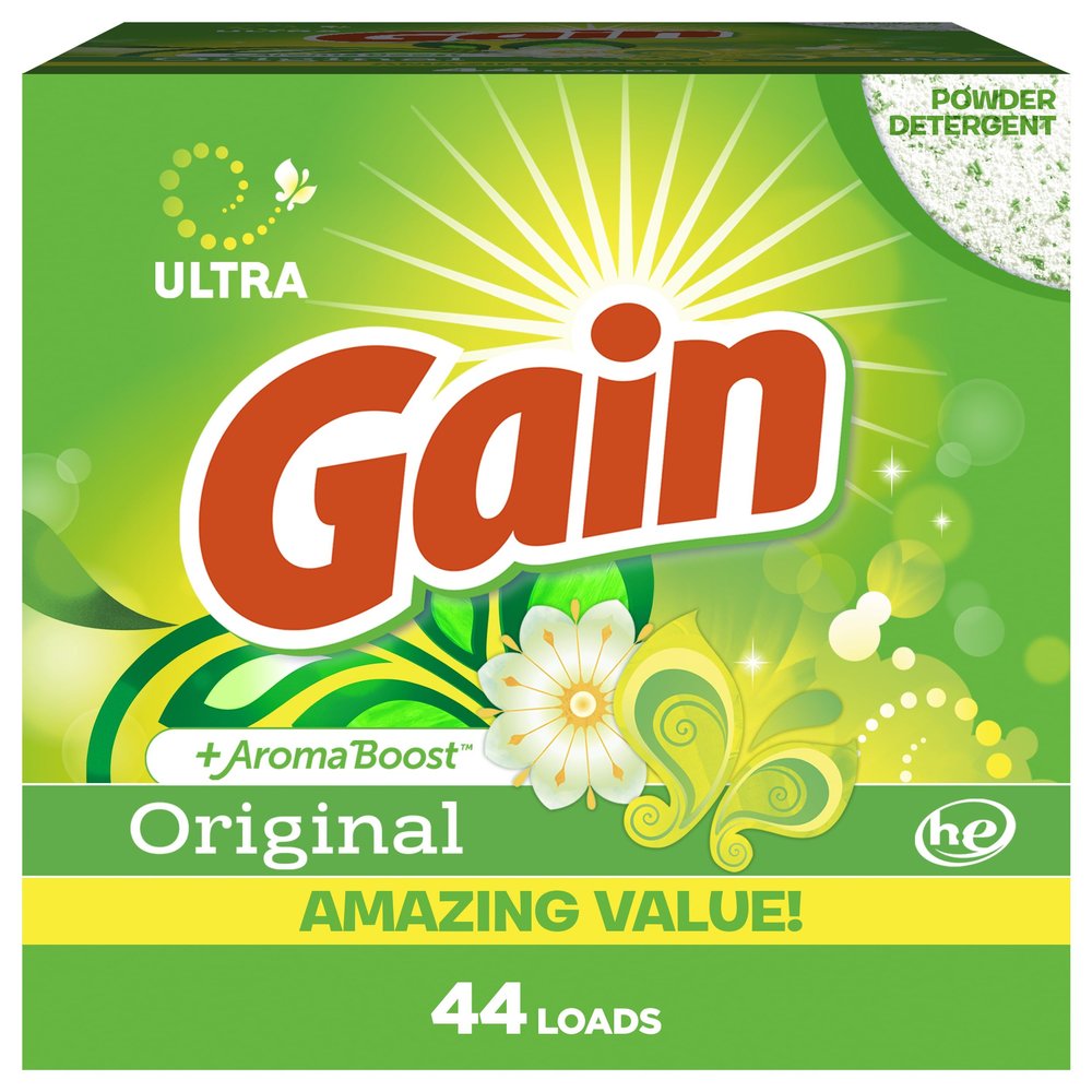 Gain Powder Laundry Detergent for Regular and HE Washers, Original Scent, 45 ounces, 44 loads