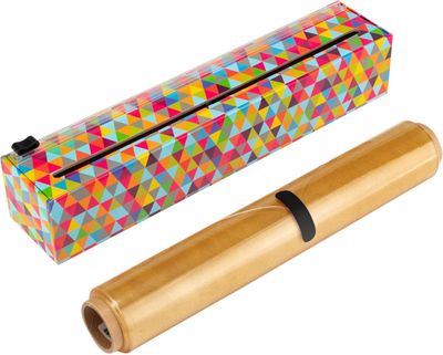 Chicwrap Triangles Refillable Plastic Wrap Dispenser - Includes One 12" x 250' Roll of Professional Grade Plastic Wrap - BPA Free and Kosher Certified - Reusable Dispenser w/Slide Cutter